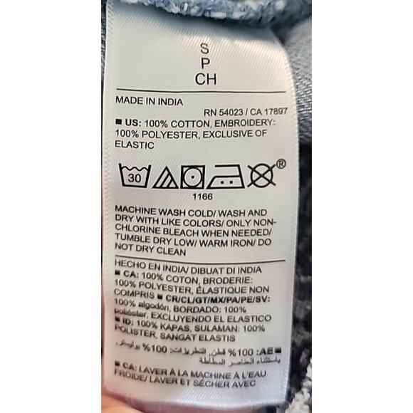 Boho Embroidered Chambray Denim Tunic Top Women’s S 100% Cotton Peasant Blouse - Picture 7 of 7